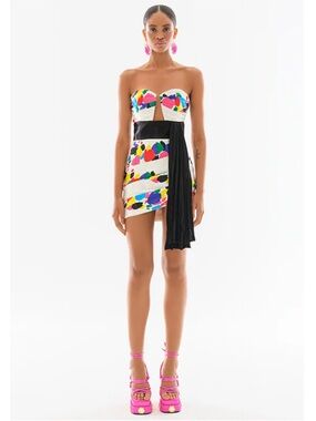 Raisa Vanessa Strapless Satin Mini Dress with Sash Belt